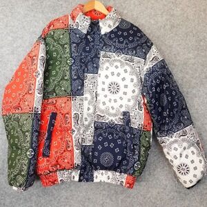 Y2K Harajuko Patchwork Jacket‎ Mens M Navy Red Bandana Paisley Puff MADE EXTREME